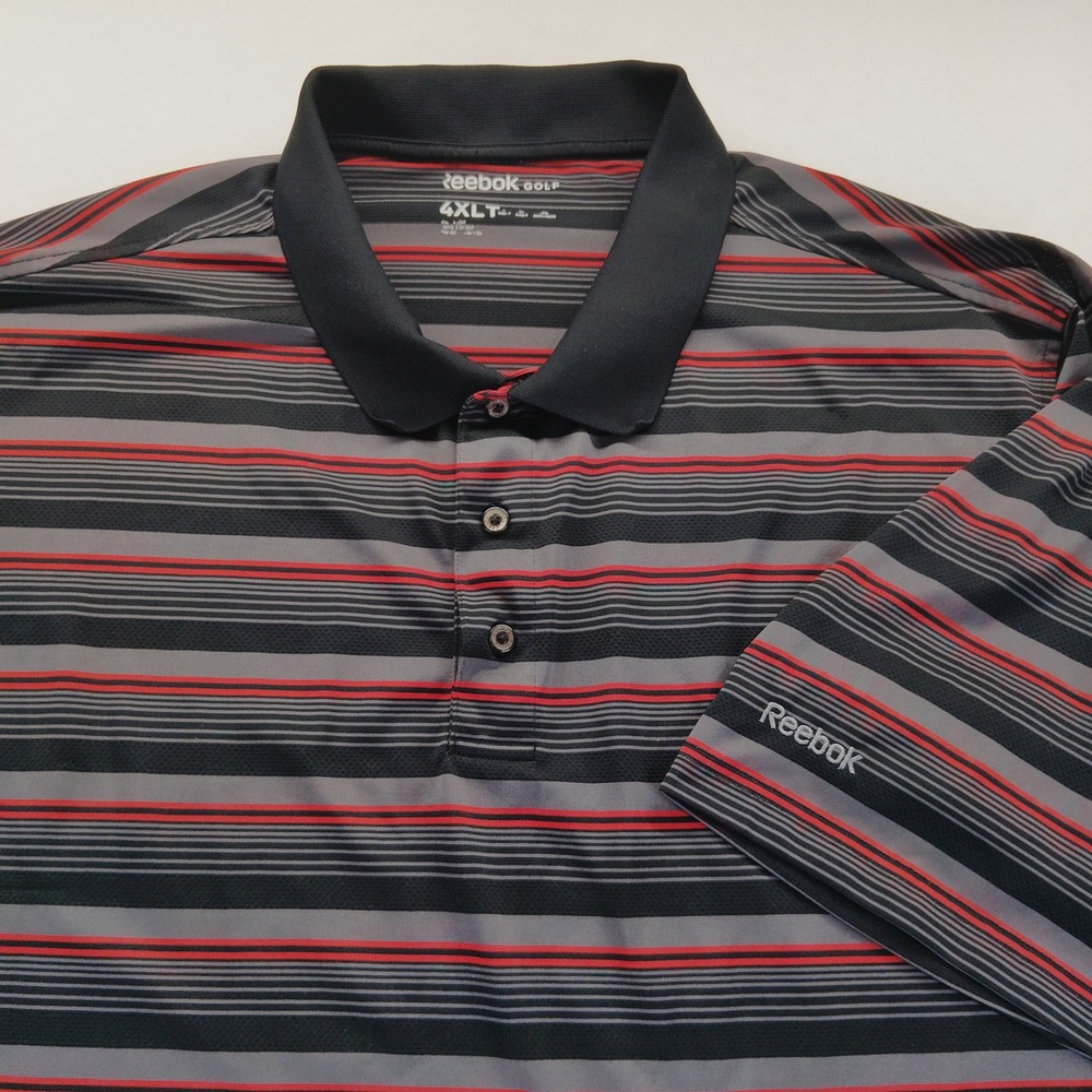 Reebok Golf Shirt Mens 4XLT Gray Excellent Striped Short Sleeve Polo Top